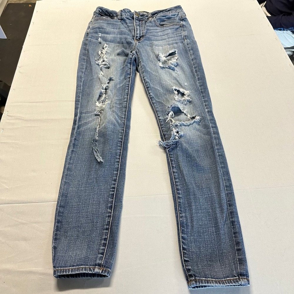 American Eagle Hi-Rise Jegging Womens 6 Medium Wash Distressed Jeans‎ Blue